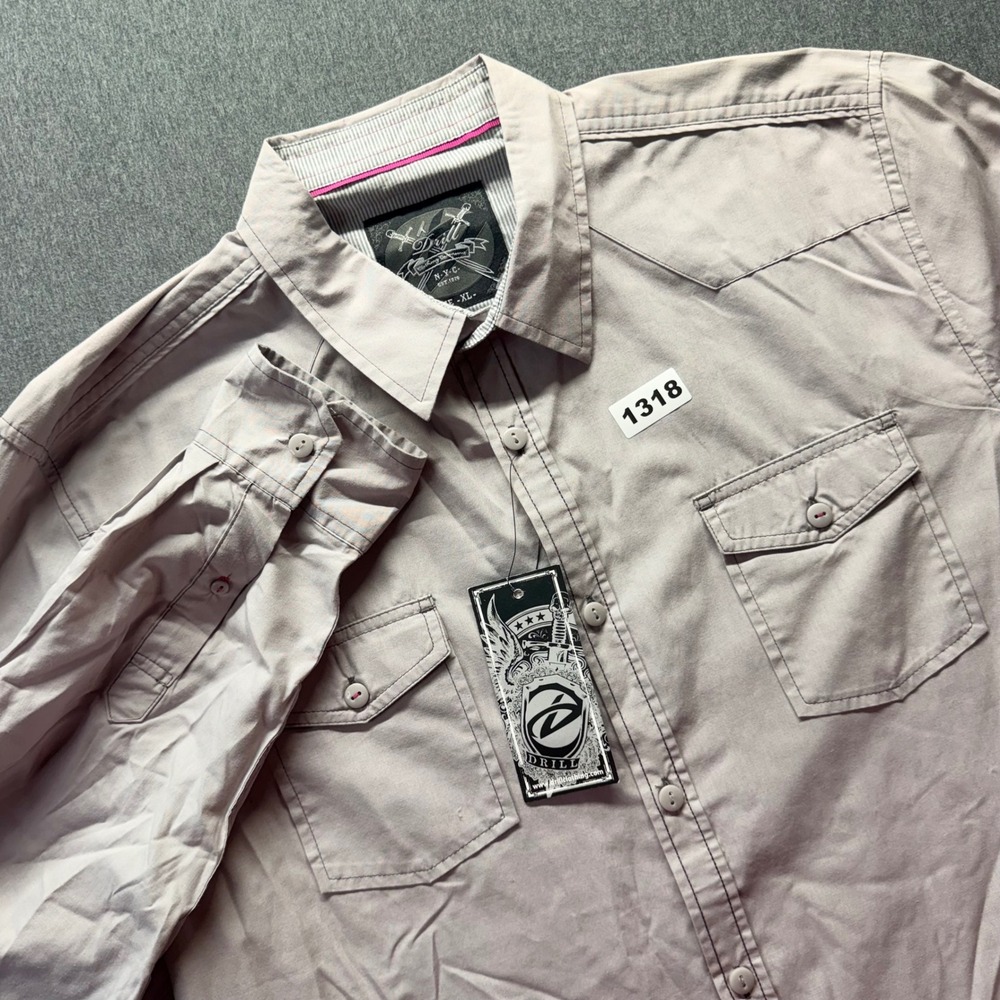 Drill Clothing Company Mens XL Gray Western Button Down Shirt Long Roll Sleeve